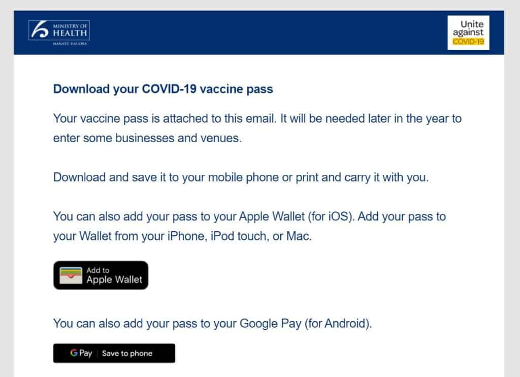 Covid Pass Email